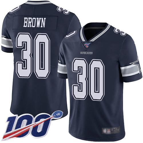 Men Dallas Cowboys Limited Navy Blue Anthony Brown Home 30 100th Season Vapor Untouchable NFL Jersey